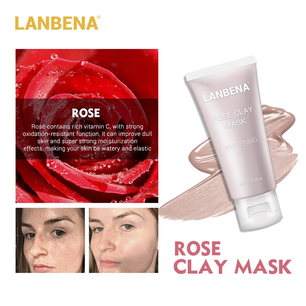 LANBENA Clay Face Mask+Bamboo Charcoal+Blueberry+Rose Deep Cleaning Remove Grease Shrinks Pores Nourishing Skin Care TSLM1