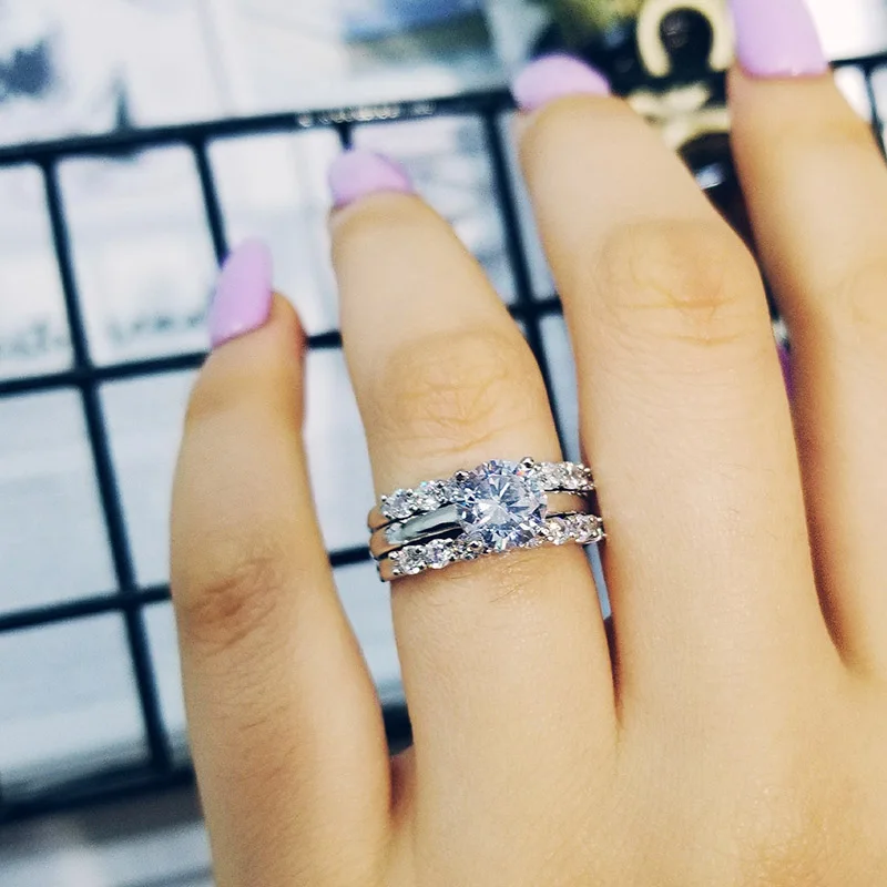 2019 new arrival 925 sterling silver 3 pieces wedding engagement ring sets for women finger fashion band personalized R4324
