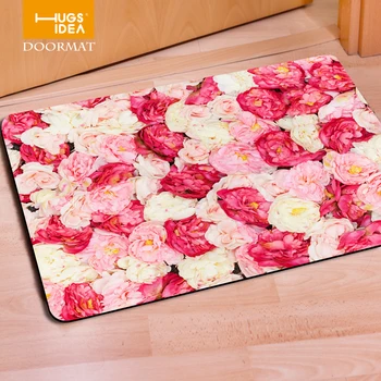 

HUGSIDEA Floral Design Welcome Entrance Doormat Rugs 3D Pretty Flower Printing Home Floor Carpet for Living Room Bedroom Mats