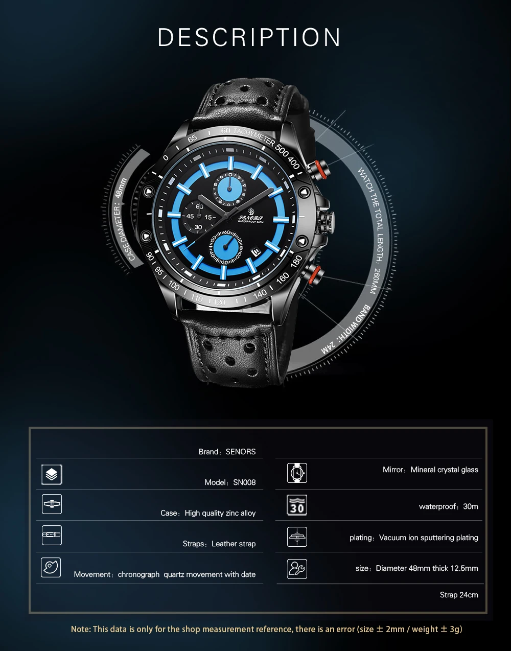 Большой циферблат модный спортивный хронограф Для мужчин кварцевые наручные часы кожаный ремешок секундомер Дисплей Циферблат Открытый