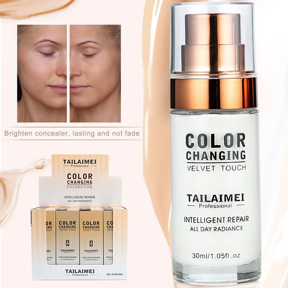 

30ml TLM Color Change Liquid Foundation for Skin Full Coverage Cream Hydrating Long Lasting Sunscreen Waterproof Makeup TSLM2