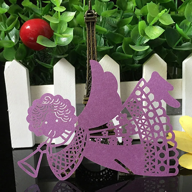 10 Colos 50pcs Angel Shaped Laser Cut Table Mark Wine Glass Name Place Cards Wedding Birthday Baby Shower Party Favor Supplies (6)