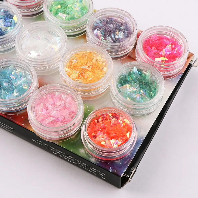 

12 Colors/Box Random Colorful Shell Candy Irregular Paper Nail Sequins Shining Nail Glitter Powder Nail Art Decoration