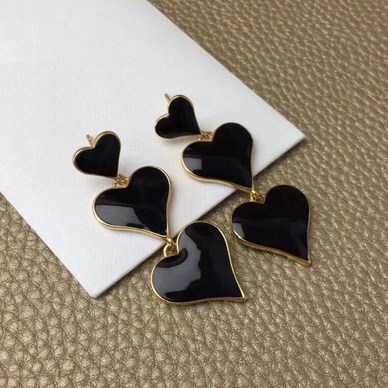 

new fashion heart long earrings black heart-shaped earrings jewelry women