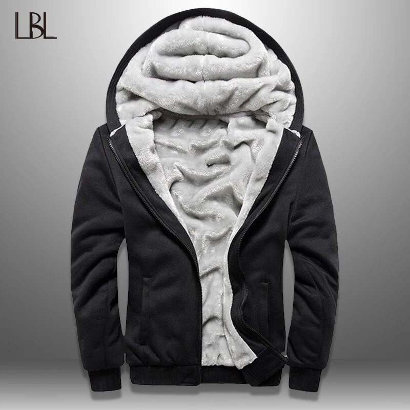 Мужская флисовая куртка-бомбер LBL, плотная однотонная куртка с капюшоном, теплая облегающая куртка для осеннего или зимнего сезона