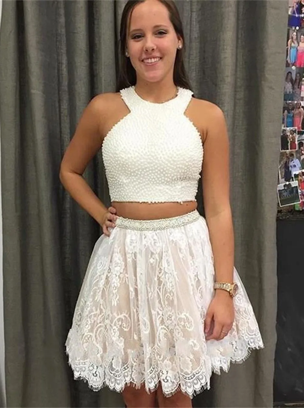 white 2 piece homecoming dress