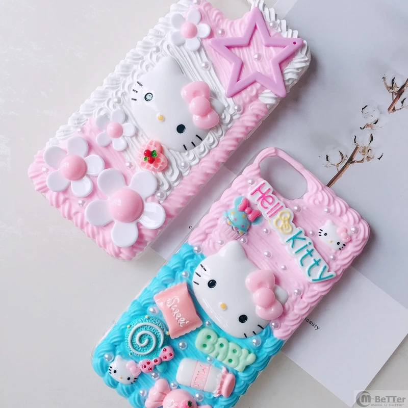 

For Samsung S10 plus+ DIY case note8/note9 3D hello kitty phone cover Galaxy s9/s8+ s6/s7 edge handmade creamy case girl gifts