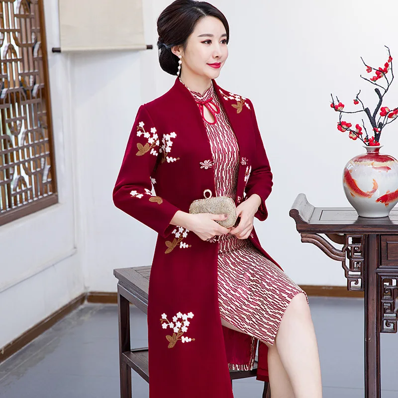 Осенние и зимние китайские традиционные женские 2 шт Qipao шерсть хлопок Cheongsam Новинка китайское торжественное платье Размер M L XL XXL