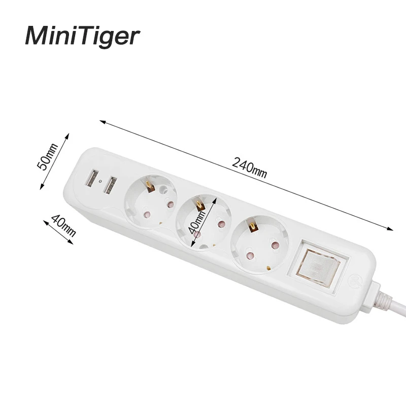 Minitiger Мощность ленты двойной USB зарядка Порты и разъёмы 3 EU переменного тока