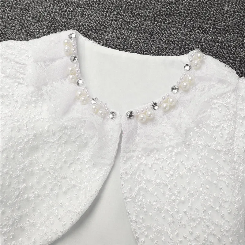 White Kids Girls Long Sleeve Lace Flower One Clasp Closure Bolero Shrug Cardigan Top Wedding Party Flower Girl Dress Wraps Cape