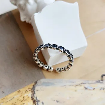 

S925 sterling silver simple simple fine black zircon ring ring free shipping