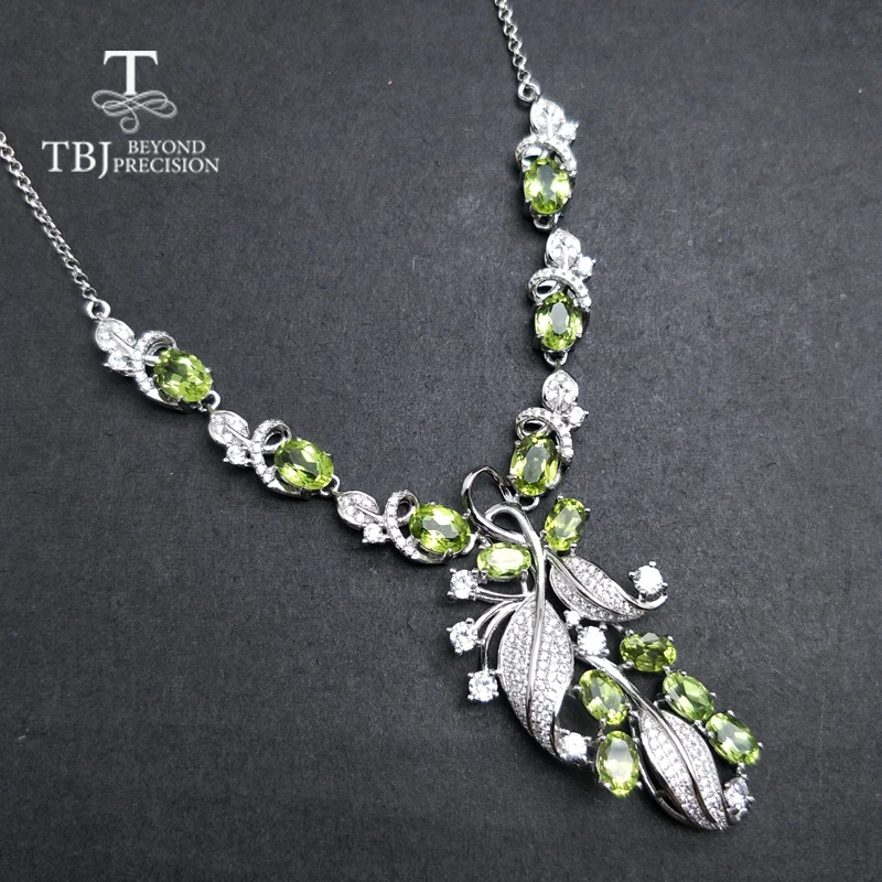 

TBJ,New Party luxury design with natural peridot gemstone necklace in 925 sterling silver fine jewelry for lady with gift box