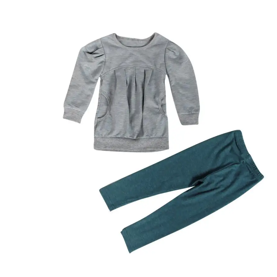 Г. Осенне-зимняя одежда для маленьких девочек топ с длинными рукавами+ длинные штаны ropas/комплект из 2 предметов, детская одежда для младенцев, комплект, костюм - Цвет: Gray