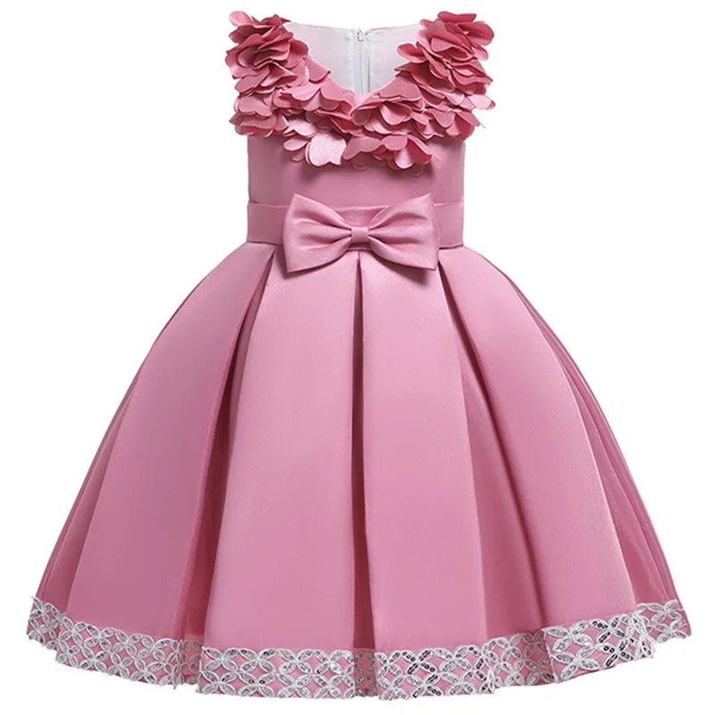 

High-grade Children party Dress Kids Wedding Dresses for girls petal Silks satin Flower Girls Clothes 2 4 5 6 7 8 10years