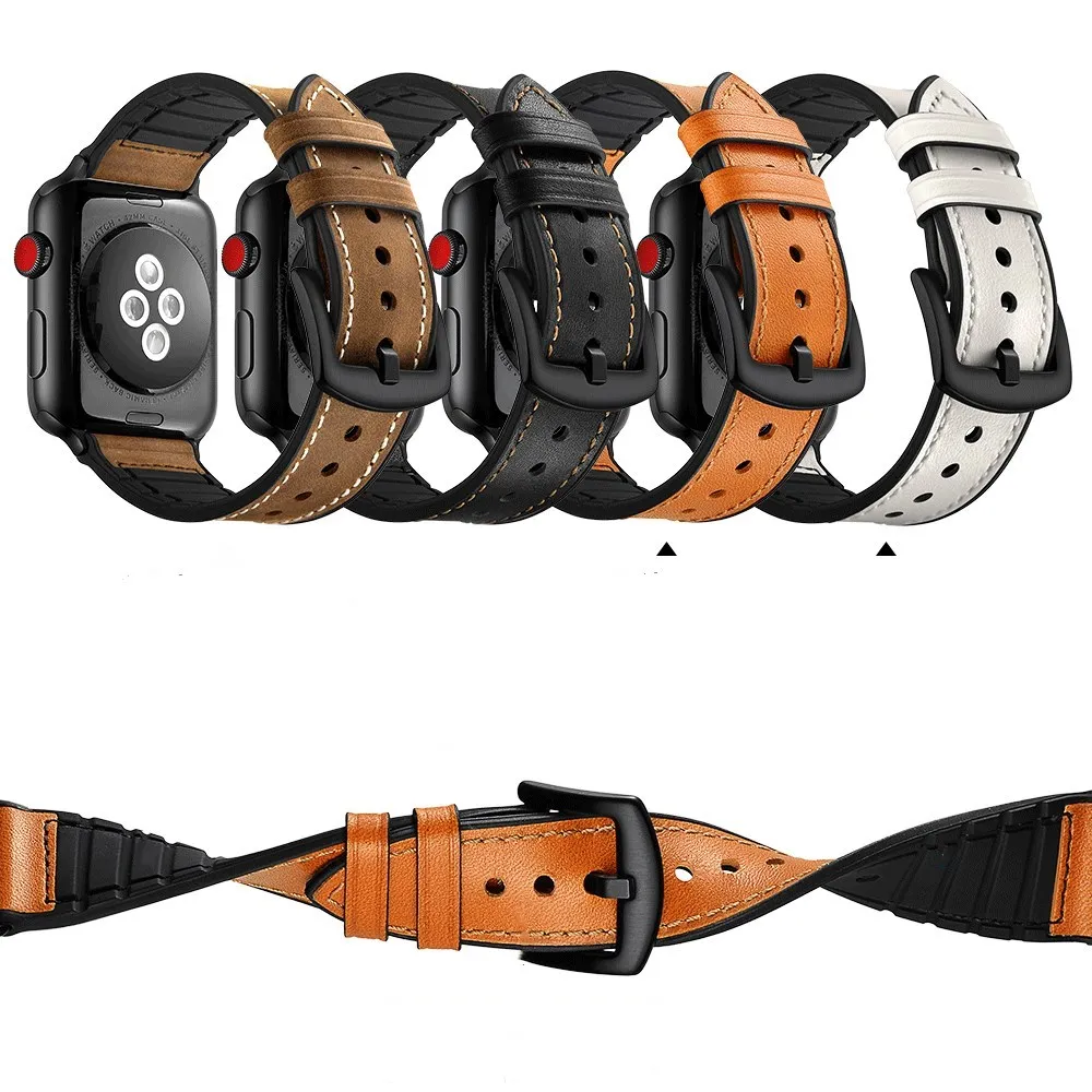 

Fashion Leather&Rubber Strap for Apple Watch Series 4/3/2/1 38 40 42 44MM Buckle Watchband for iWatch Edition Apple Accessories