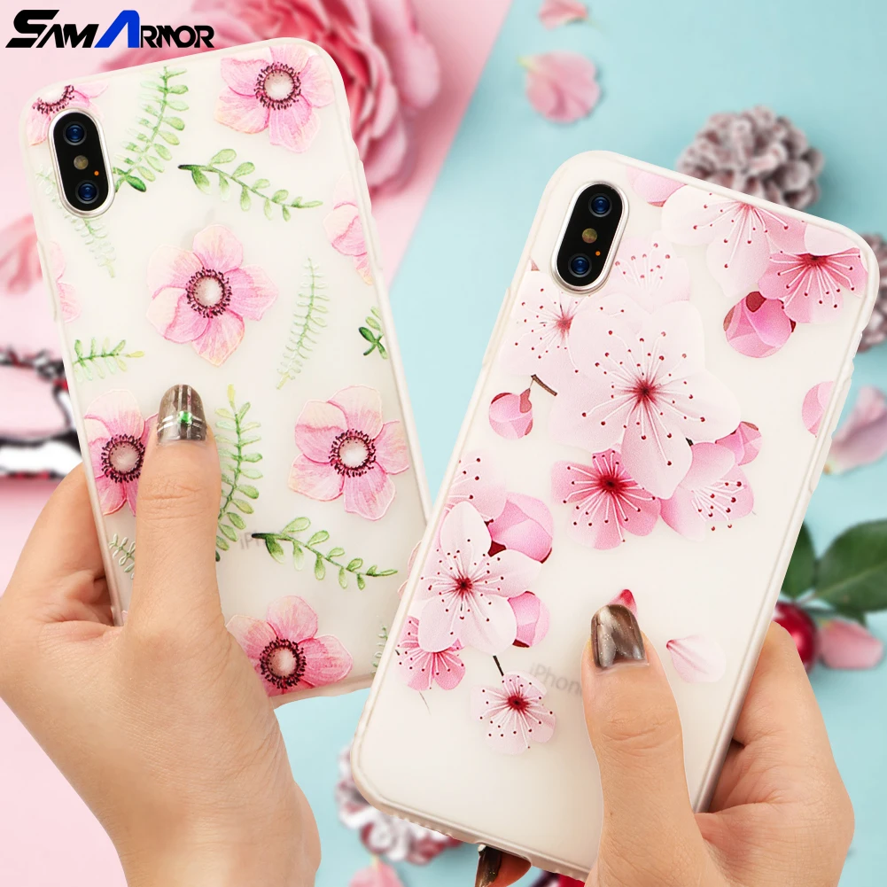 Flower Patterned Case for iPhone X 6 6S 7 Plus Silicone Floral Protect Cover For iPhone 8 Plus 5