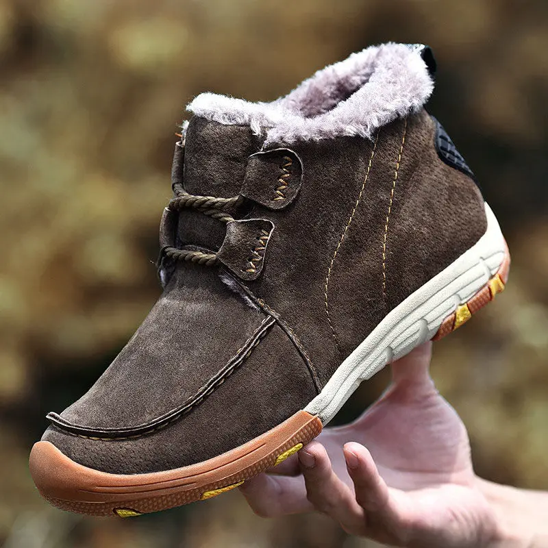 

New Roman Men Boots Men Winter with Fur Warm Snow Boots For Men Sneakers Male Cow Suede Leather Casual Shoes Adult Ankle Boots