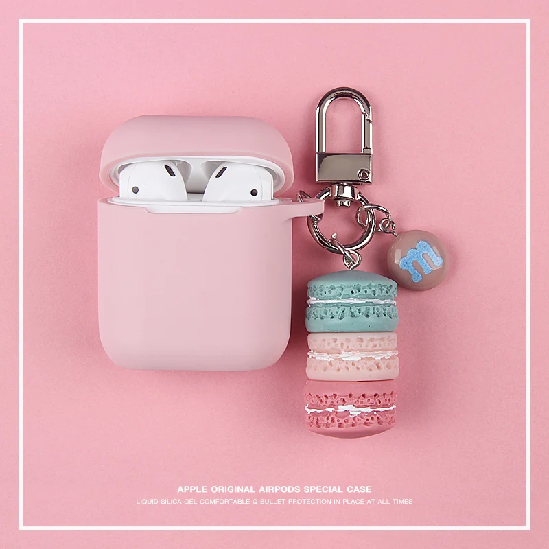 

Pink Macaron Case for Apple Airpods 1 2 Air pods Accessories Bluetooth Earphone Protective Case Cover With Keyring