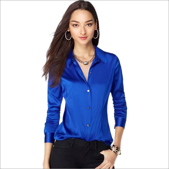 S Xl Women Fashion Silk Satin Blouse On Las Blouses S Xl Women Fashion Silk Satin Blouse On Las Blouses Shirt Casual Office White Black Blue Yellow Long Sleeve 8031 In Shirts From