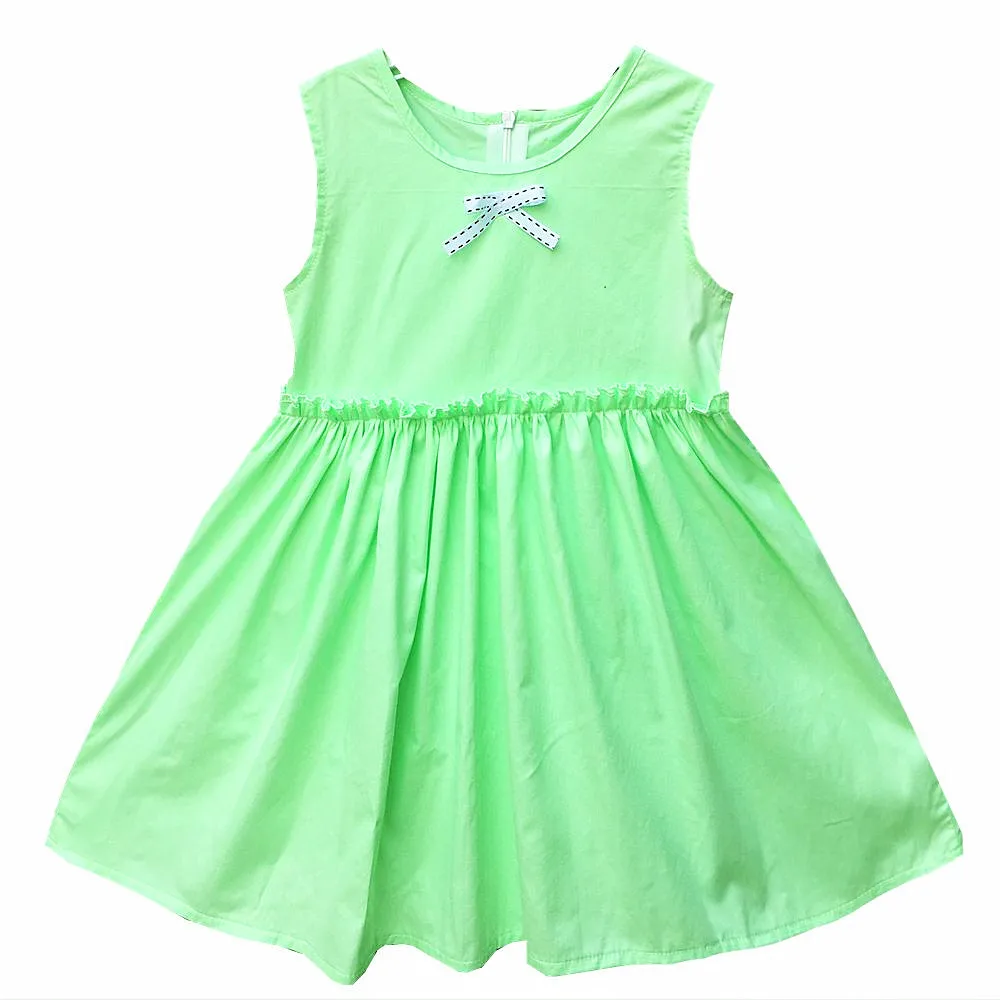 

Korean version of the new summer girl's dress, pure cotton, sleeveless bow-knot, Brief children's Solid dress School Dresses