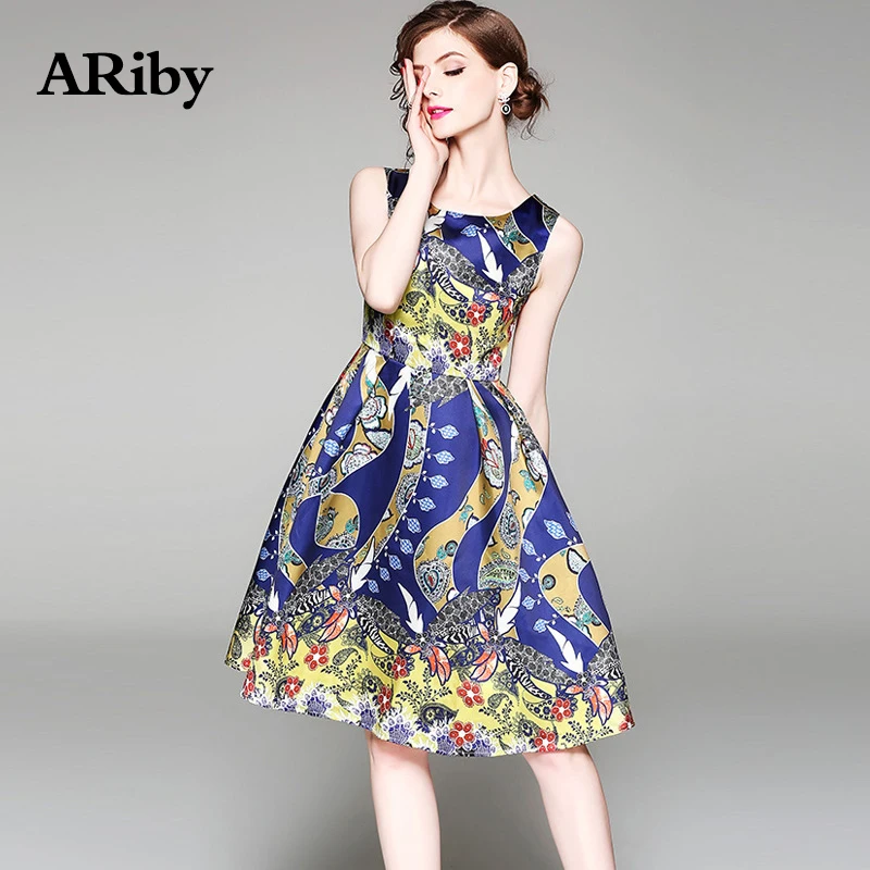 

Dress Women Casual O-Collar Dress 2019 Spring/summer Fashion Lady Print Sleeveless Temperament Slim A-Line Dress Vestidos Dress