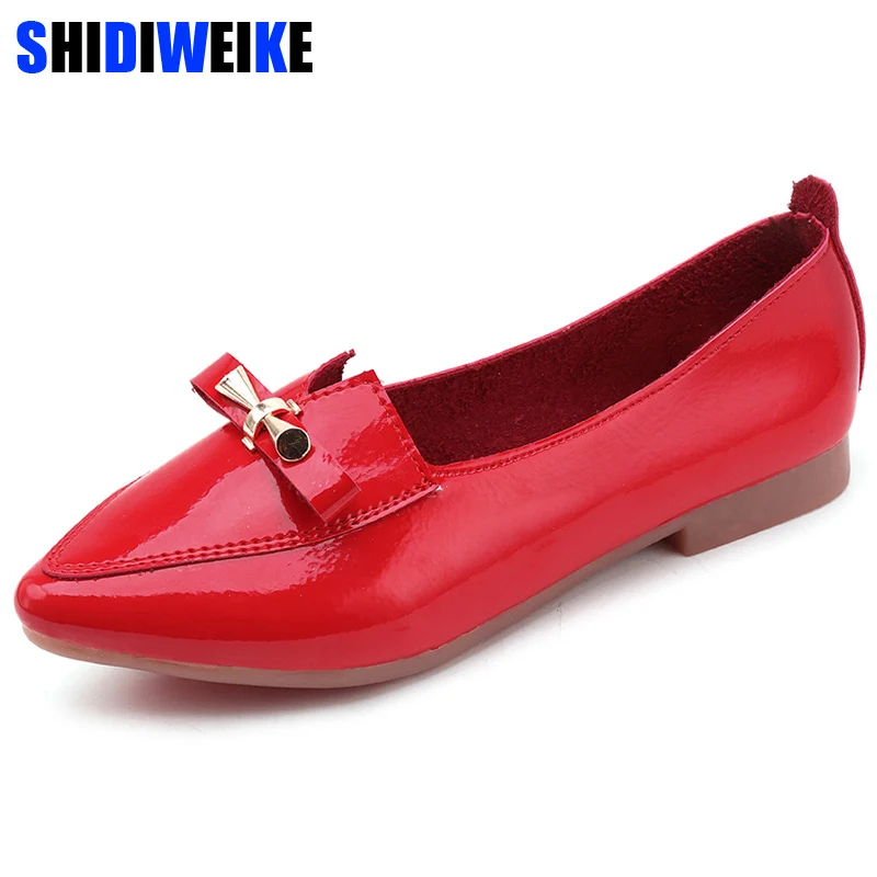 

2019 Fashion Women Shoes Woman Flats high quality Patent Leather slip-on shoes pointed toe Rubber Women Flat Shoes Ballet N201