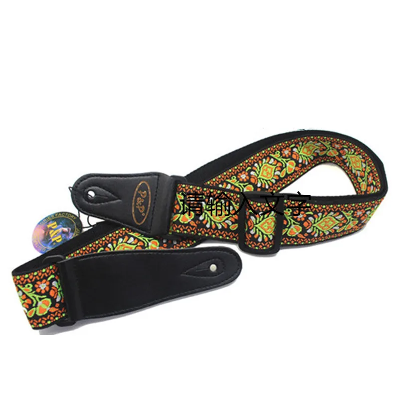 

New Arrival Best Price Retro Folk Auspicious Flower Style Guitar Strap Belt Cotton Woven Leather S113