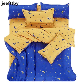 

Home Textiles Blue Star Moon Pattern Design Bedding Set 4pcs Home Luxury Full Size King Size Bed Sheets Pillowcase Bedding