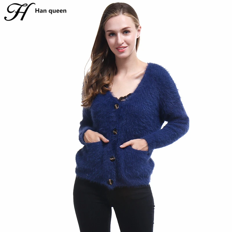 H han queen Pocket Single breasted Cardigan Women Sweater