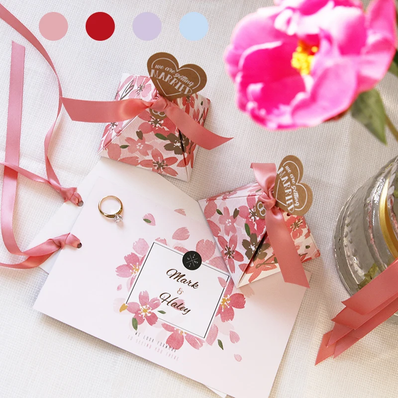 Multi-color Creative Sakura Triangular Pyramid Candy Box Wedding Favors and Gifts Box Party Supplies Paper Gift Chocolate Box