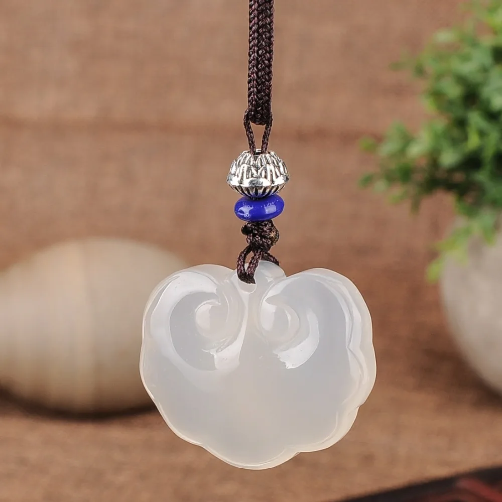 

QIANXU Chalcedony Jade Necklace Pendant Hand Carved Lucky Blessing Necklace Pendant Fine Jewelry