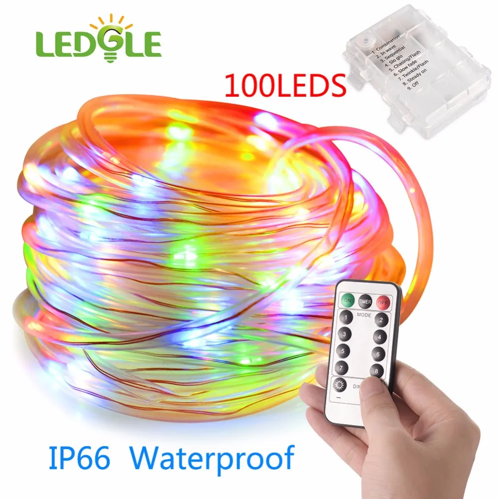 

LEDGLE 100LEDS IP66 2Color Battery Waterproof Led Copper Wire String Lights Christmas Festival Wedding Party Decoration