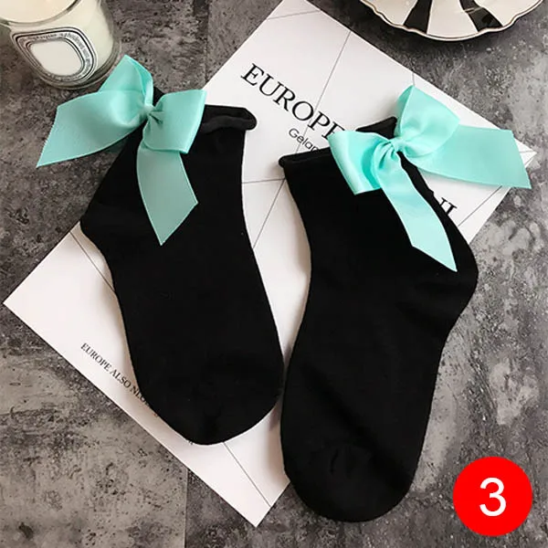

New Women Ribbon Bowtie Big Bow Short Socks Breathable Cotton Ankle High Socks VN 68