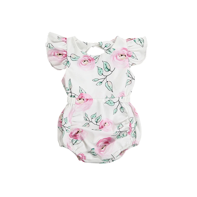 

Adorable Newborn Baby Girl Ruffles Sleeve Back Hole Floral Romper Jumpsuit Outfits Sunsuit Summer Clothes
