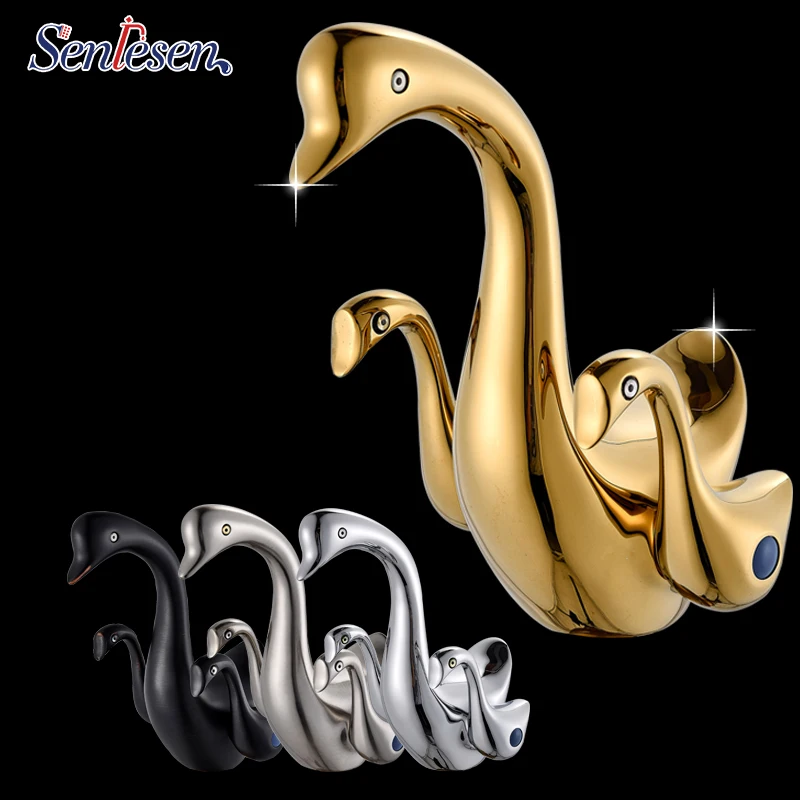 

Luxury Gold Plated Basin Faucet Deck Shape Cold and Hot Water Bathroom Faucet Dual Handles Mixer Tap Deck Mount Torneira