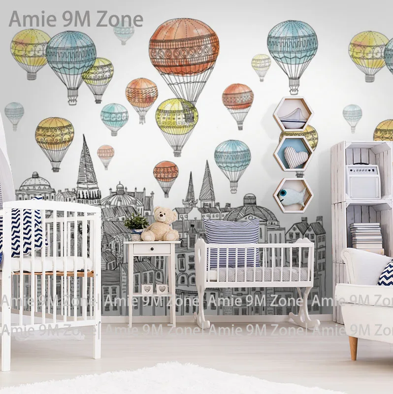 

wholesale pencil sketch hot-air balloon mural wallpaper for living room wall decor free shipping discount