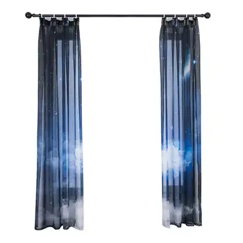 

HobbyLane 2Pcs Digital Starry Pattern Printing Double Tulle Curtain Pole Style