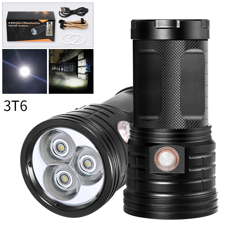 

High Powerful LED Flashlight 3 * T6 LED torch Flash light waterproof Searchlight Lamp for USB IN/OUT Charging Phone Power Bank