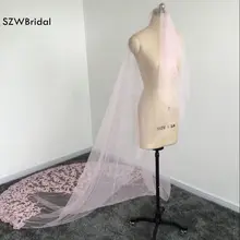 Модные 1 Слои Розовые Свадебные вуали Аппликации Кружева Свадебные вуали Большие размеры 5 м Дешевые Свадебные аксессуары Vestido de noiva