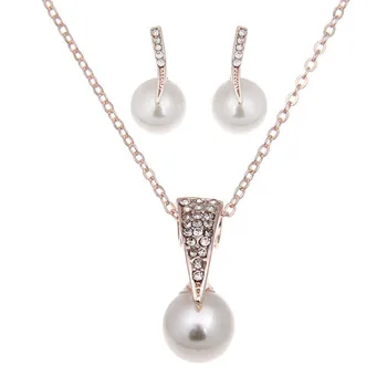 

6sets Fashion Imitation Pearl Jewelry Sets Rhinestone Gold Color Necklace Sets for Women Bridal Wedding Water Drop Earrings 0064