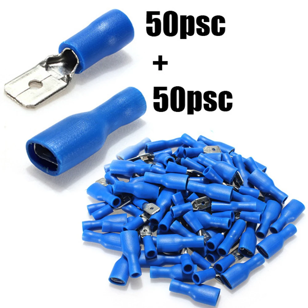 100pcs/50pairs 6.35mm Assorted Male Female Spade Terminal Electrical