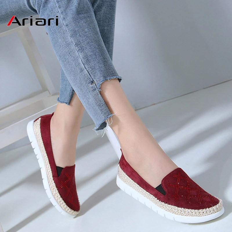 Ariari 2019 Spring women Flats Slip-on sneakers Flock Boat shoe women casual shoes Woman loafer size 35- 42