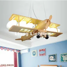 Детский кулон самолет лампа современный сырой кулон с деревянным дизайном осветительный прибор для детской комнаты освещение