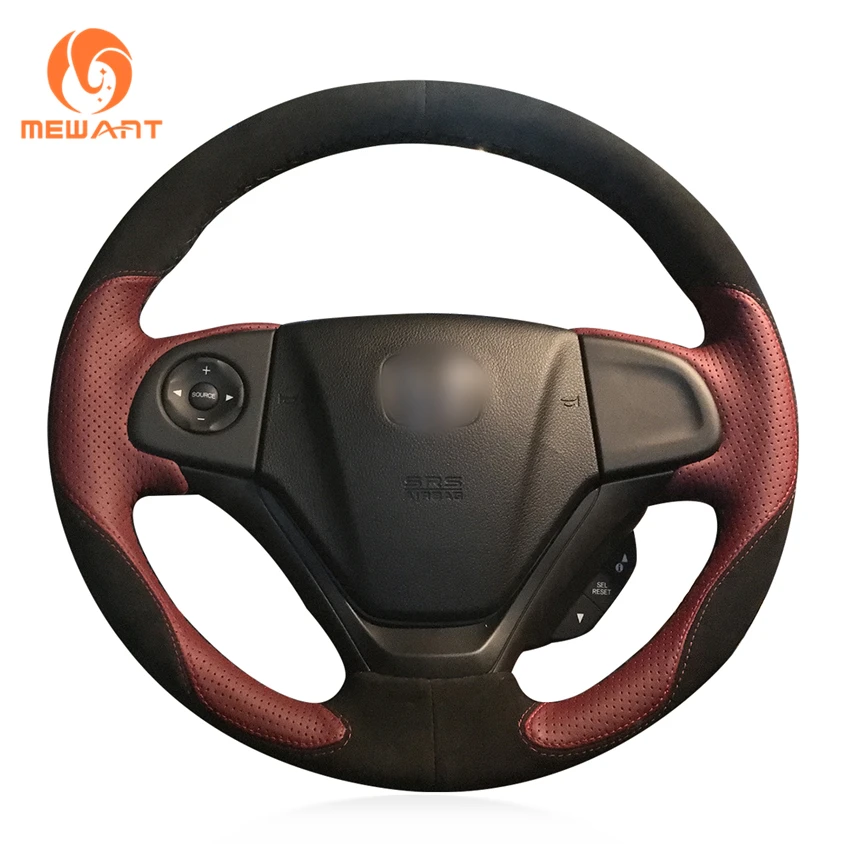 MEWANT Wine Red Leather Black Suede Car Steering Wheel Cover for Honda