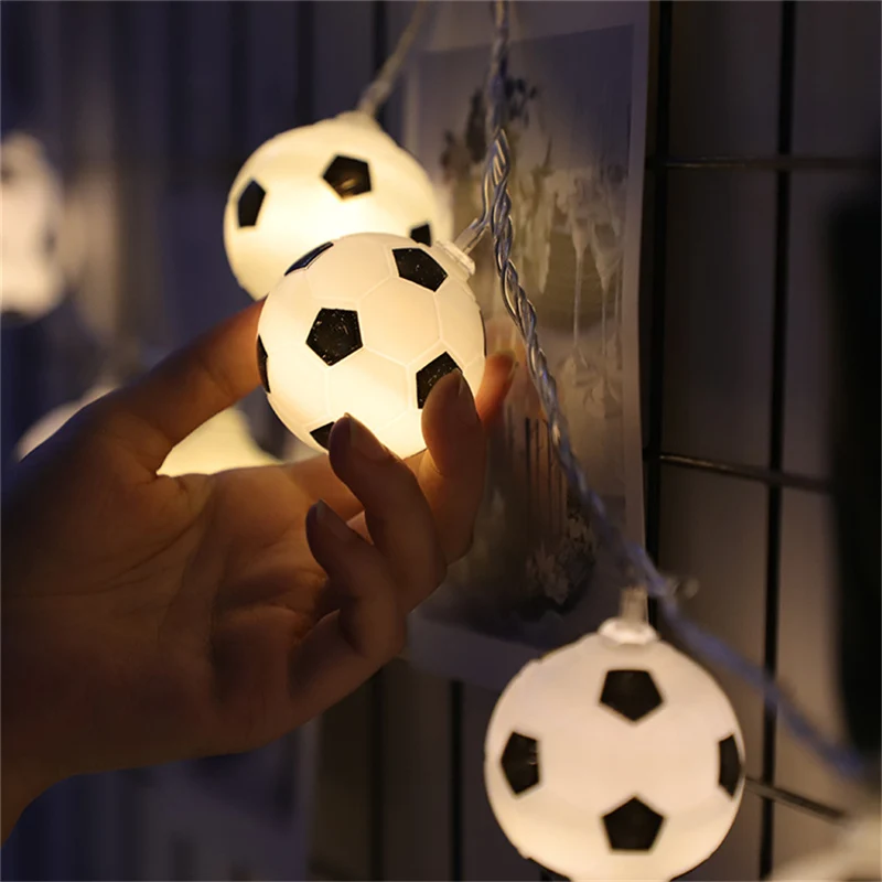 Светодиодный гирлянда с футбольными мячами, украшения для спальни, домашняя тематика, вечерние, рождественские, 3/5 м, декоративные футбольные сказочные огни, батарея USB