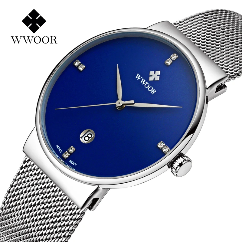 

WWOOR Top Brand Men Luxury Watches Steel Mesh Strap Quartz Watch Ultra Thin Fashion Men Sport Waterproof Watch Relogio Masculino