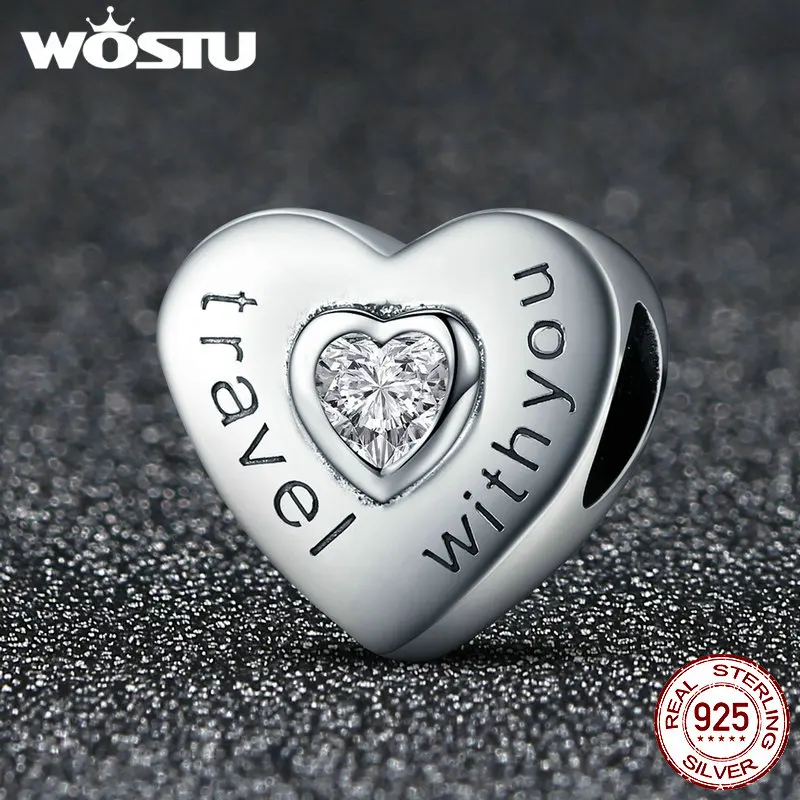 WOSTU New Collection 925 Sterling Silver Travel with You Heart Beads fit original WST Charm Bracelet Jewelry Gift DXC431