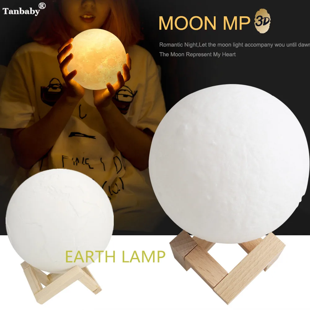 

Tanbaby 3D printing Moon Earth night light Novelty lamp 2 Colors Change DC USB Rechargeable Romantic decoration Creative Gift