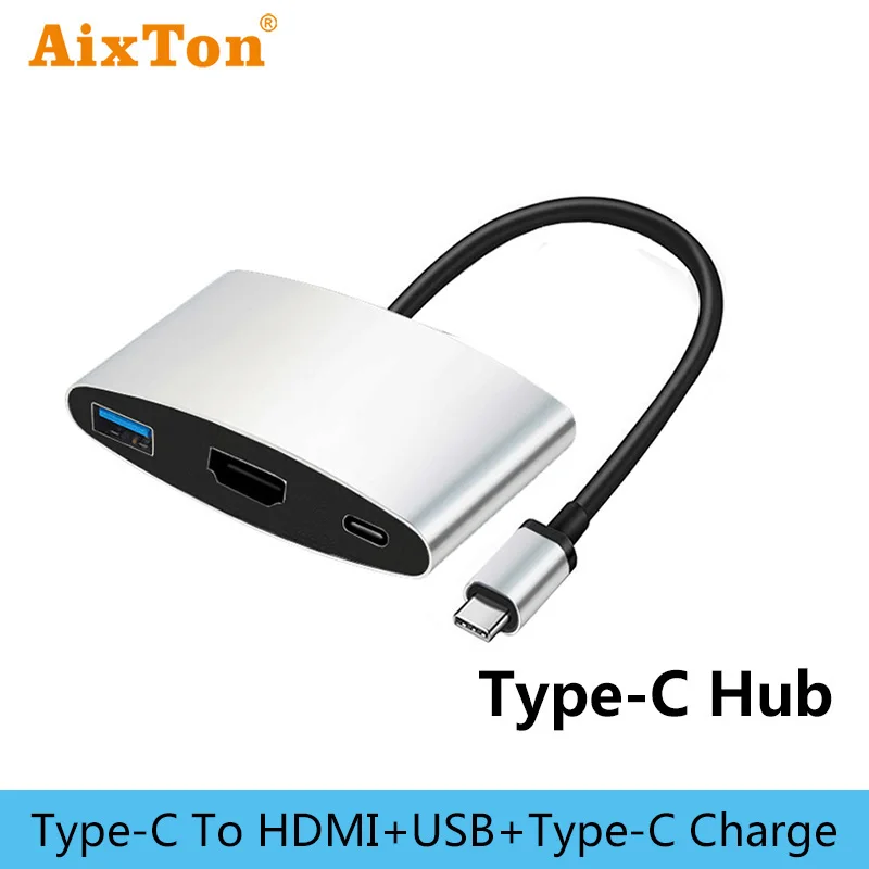 

AixTon USB Type-C Hub USB3.1 Type C To USB 3.0/HDMI 4K/Type C Charger Docking statin for MacBook Pro Mate20 Type-C Laptops Phone