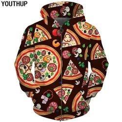 YOUTHUP 2018 новый дизайн Толстовки с капюшоном на молнии для Для мужчин Для женщин Толстовки с капюшоном пицца принт 3d Толстовка Для мужчин